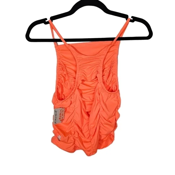 Free People FP MOVEMENT Shirr Enough Tank Top Ruched Neon Coral Size Lar… - Picture 11 of 12